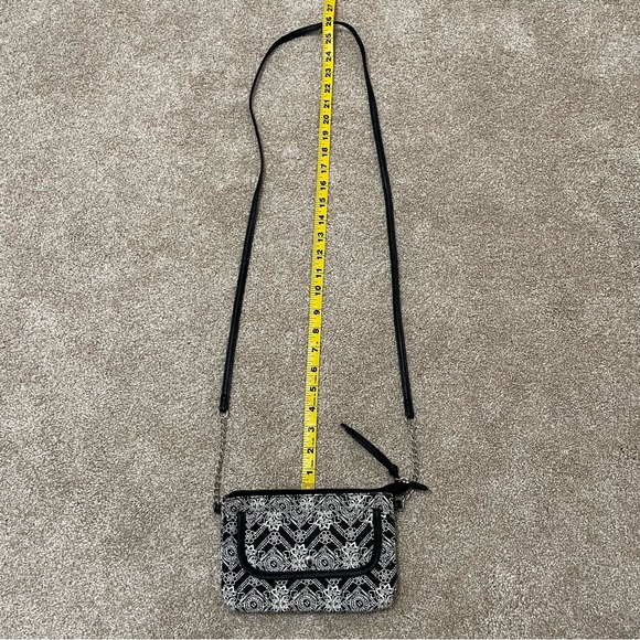 Steve Madden Black Paisley Crossbody Purse Bag Mini Small White Hearts Chain - Picture 10 of 10